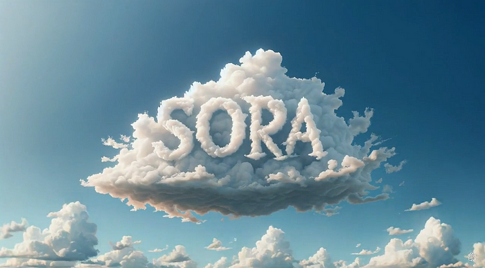 Sora generated image of Sora written on a cloud.